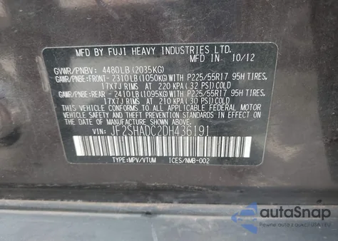 2013 Subaru Forester 2.5X Premium from USA, damaged, VIN JF2SHADC2DH436191